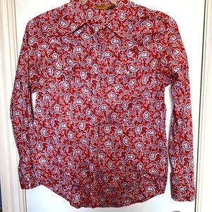 Wrangler womens red paisley pearl snap button up western shirt